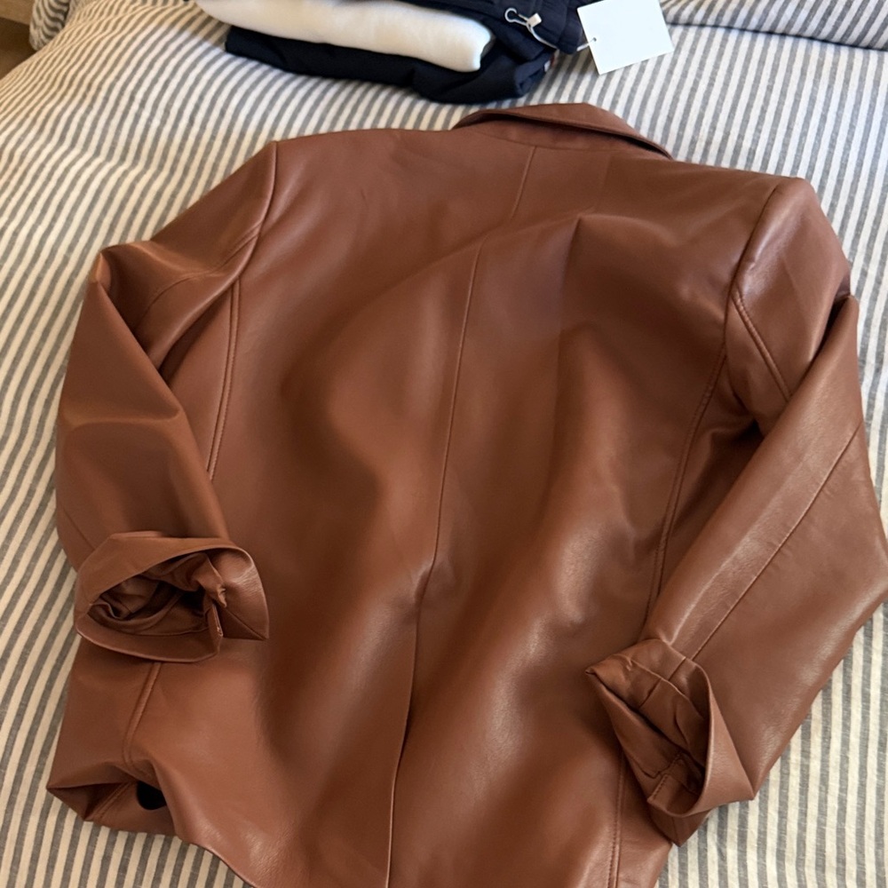 & Other Stories Brown Leather Blazer Jacket - Picture 3 of 3